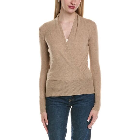 Sofiacashmere WomensModern Faux Wrap Wool & Cashmere-Blend Sweater Beige